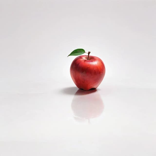 a red apple on a white table