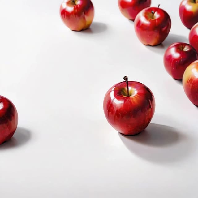a red apple on a white table