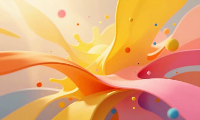 Create a high-quality image in реализм style based on: Радость
Визуальная абстракция чистой радости, множество ярких жёлтых, оранжевых и розовых форм взрываются из центра, мягкие ленты света переплетаются, мелкие цветные частицы создают ощущение танца, динамичная композиция, солнечное свечение, энергичный contemporary abstract art.. Aspect ratio: 16:9. photorealistic quality. thoughtful composition. Maximum detail, describe the smallest nuances, textures, lighting, atmosphere. Consider composition, color palette, lighting, textures. Add depth of field, atmospheric effects. 8K resolution.