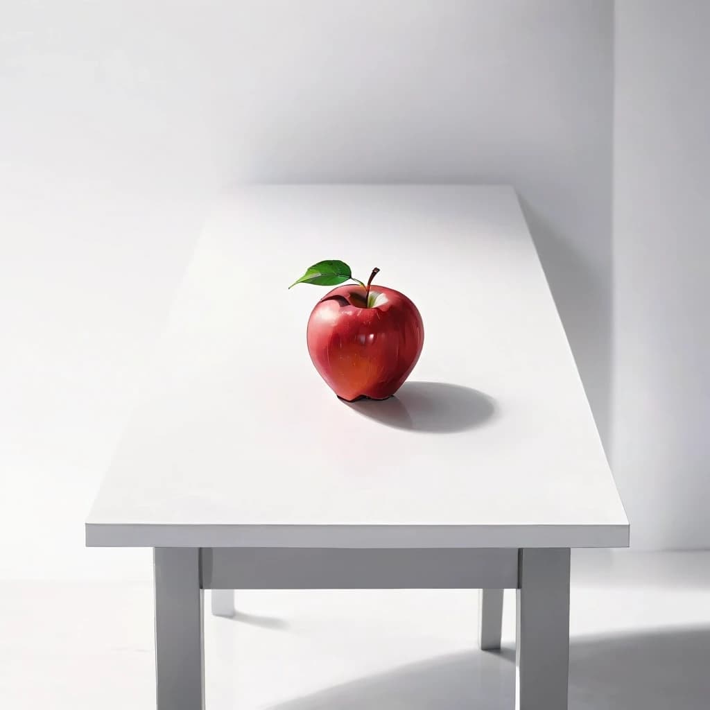 a red apple on a white table
