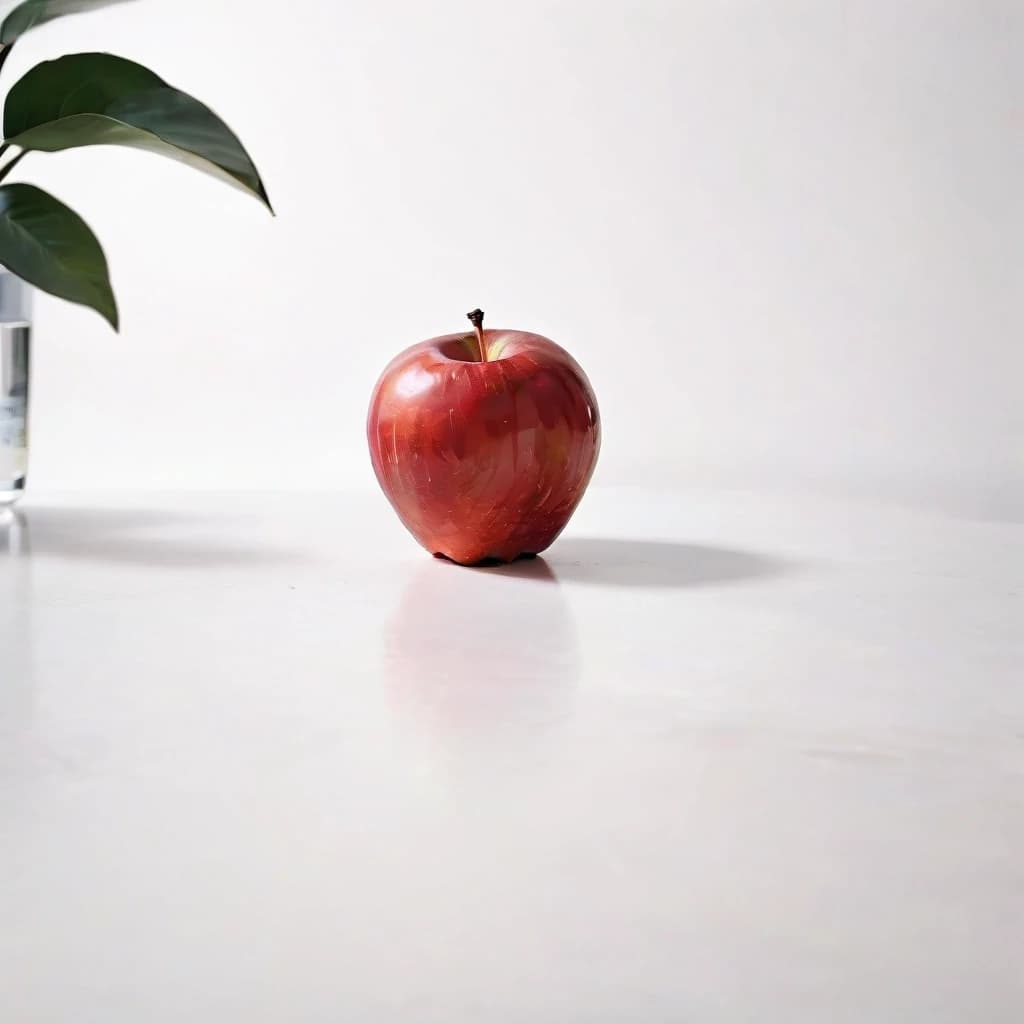 a red apple on a white table