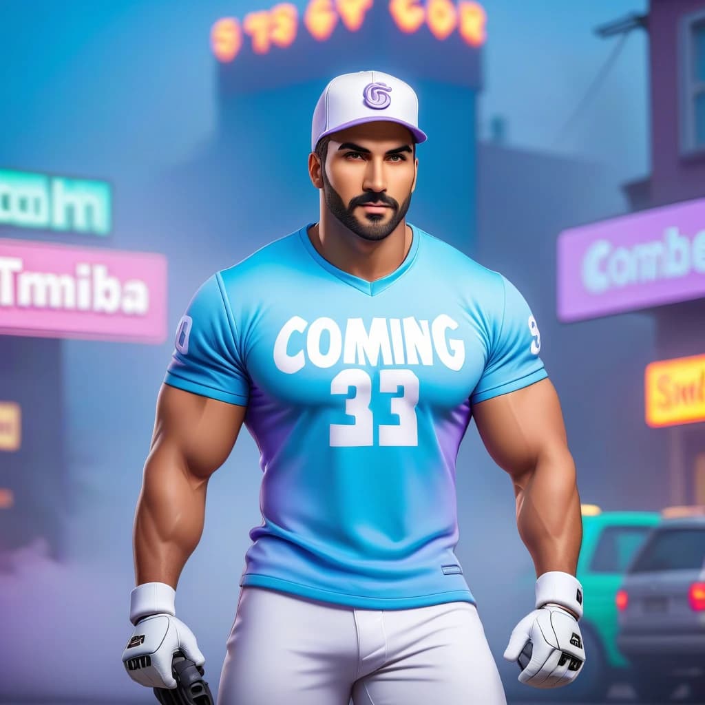 Make a poster with the words "Coming soon". The poster shoul be in pastel colours white, light-purple, light-blue, use gradient.