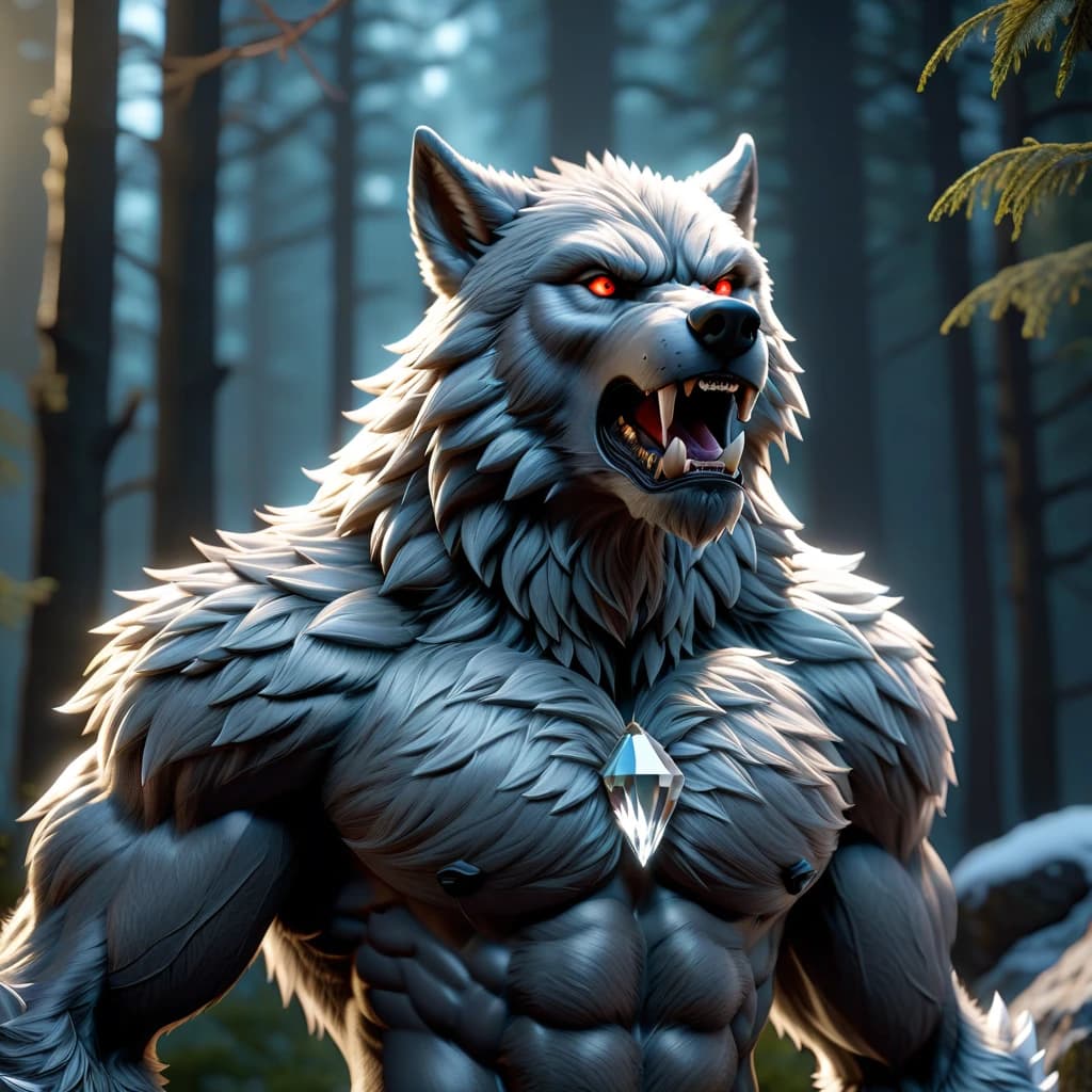 Werewolf made out of crystal, crystal, crystal, highly detailed, 8k, trending on artstation, rendered in octane and blender