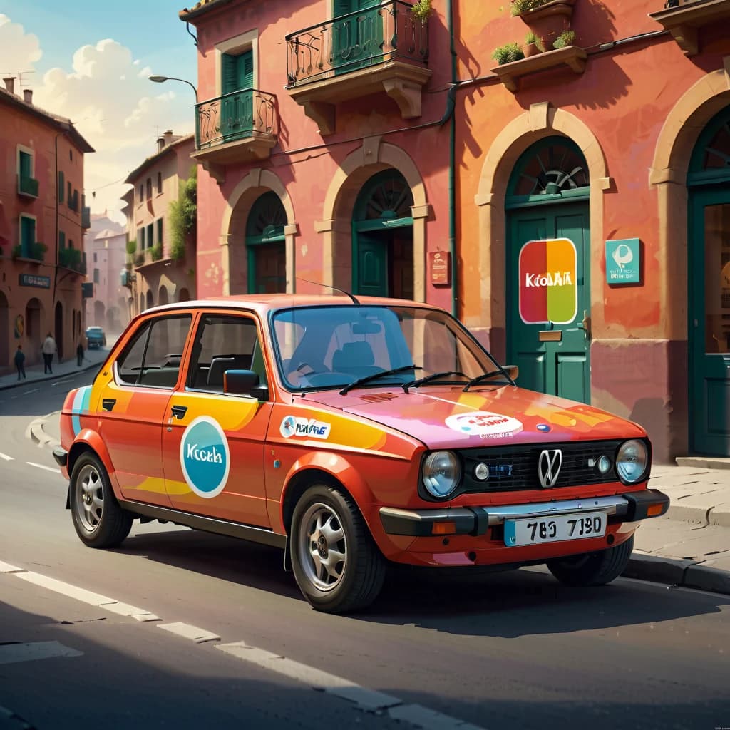 One side of the car has a beautiful advertising sticker that catches the eye and attracts attention, The colours are bright, the design is attractive, The sticker is aesthetically pleasing, it serves as an effective way of advertising.