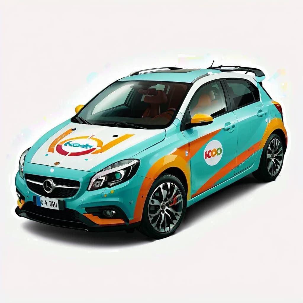 One side of the car has a beautiful advertising sticker that catches the eye and attracts attention, The colours are bright, the design is attractive, The sticker is aesthetically pleasing, it serves as an effective way of advertising.