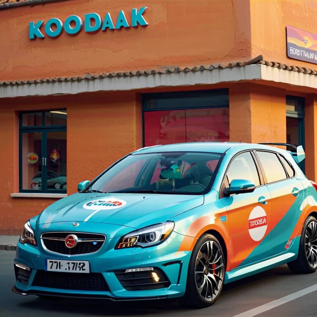 One side of the car has a beautiful advertising sticker that catches the eye and attracts attention, The colours are bright, the design is attractive, The sticker is aesthetically pleasing, it serves as an effective way of advertising.