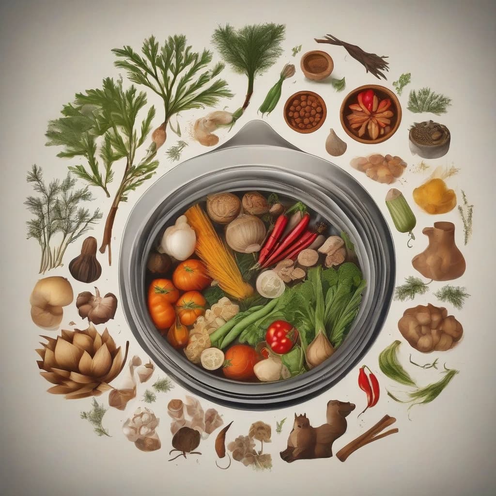 Изображение может представлять собой кулинарную композицию, включающую в себя горшок или кастрюлю с щами, окруженными различными овощами и специями. Можно добавить элементы, характерные для Сибири, например, изображение тайги или символов этого региона. Также можно использовать тематические элементы, такие как лесные сосны или снег, чтобы создать атмосферу сибирской природы. В центре изображения должен быть акцент на главное блюдо - сибирские щи.