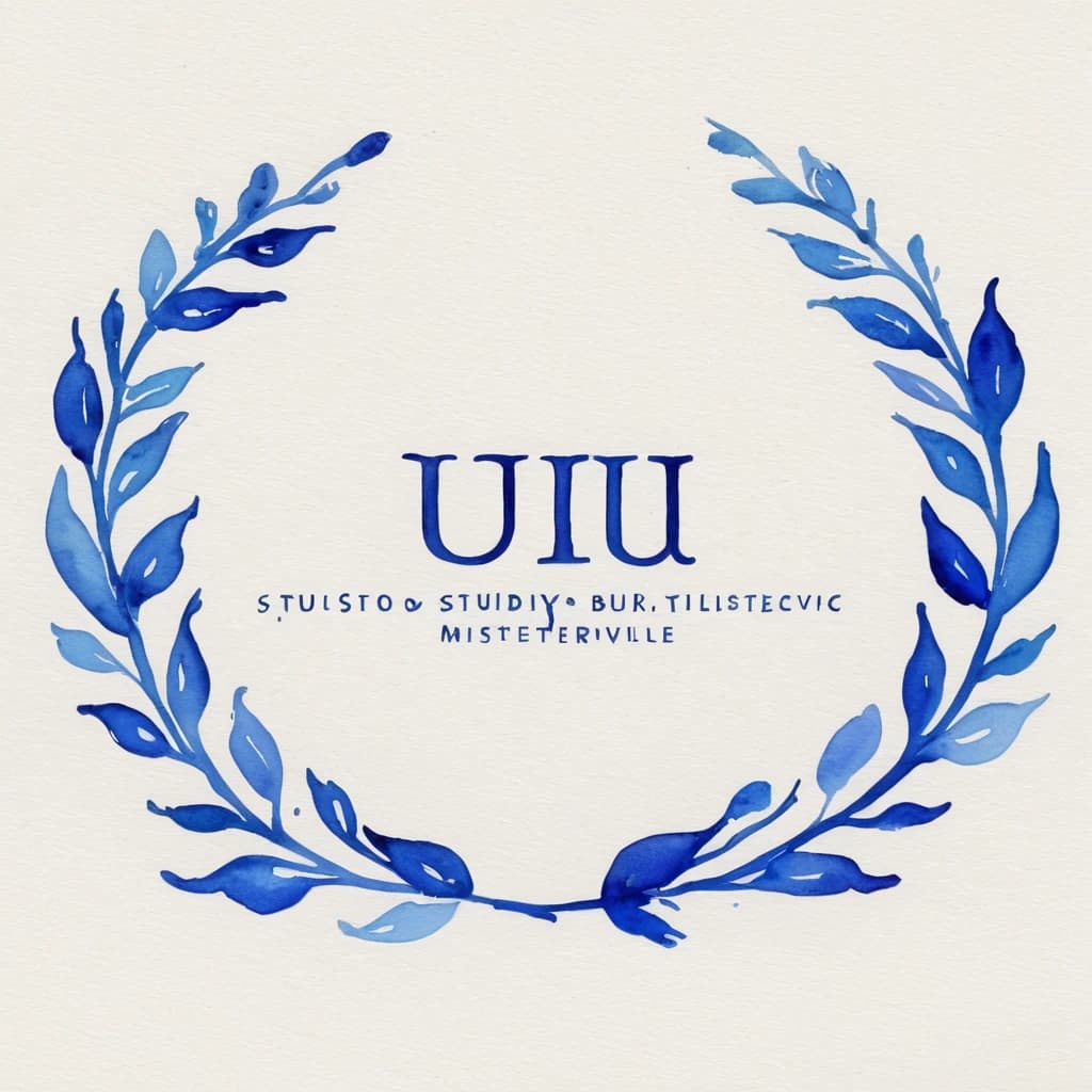 Blue logo on a white background | Watercolor paints | Inscription "UuU Studio" | Best quality (Masterpiece:1.5), (best quality:1.5)