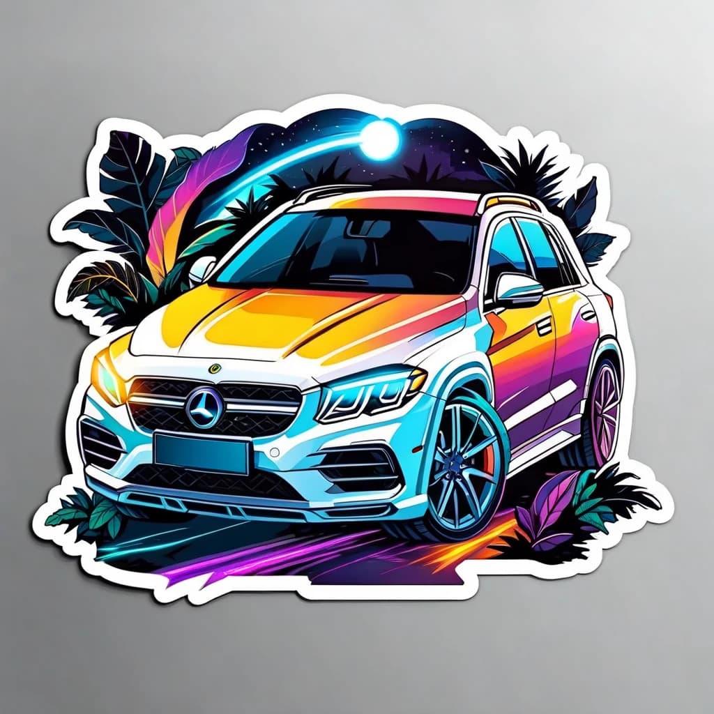 (sticker:1.5), cartoon style, car glowing headlights