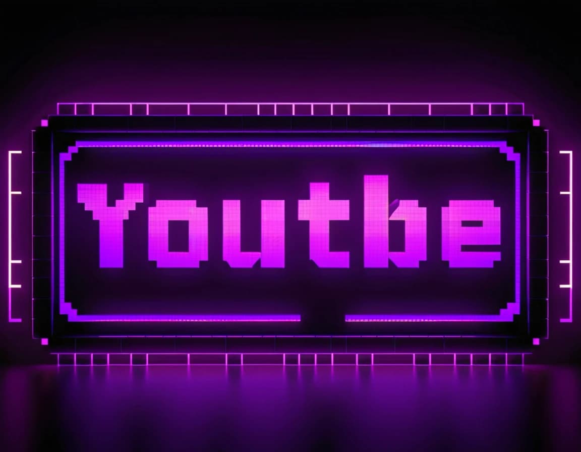 качество 4k, по середине написанно буквами YOUTUBE с фиолетовой светящейся обводкой, снизу фиолетовая плавная подсветка