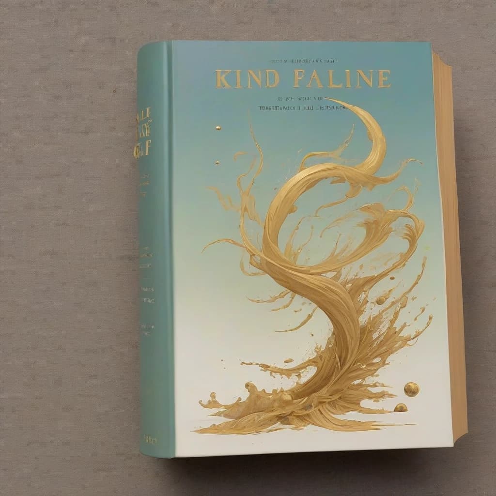 the thin book is closed and the cover is visible, the book radiates radiance, macro photography, against a background of white whirlwinds and tornadoes in beige and gold colors