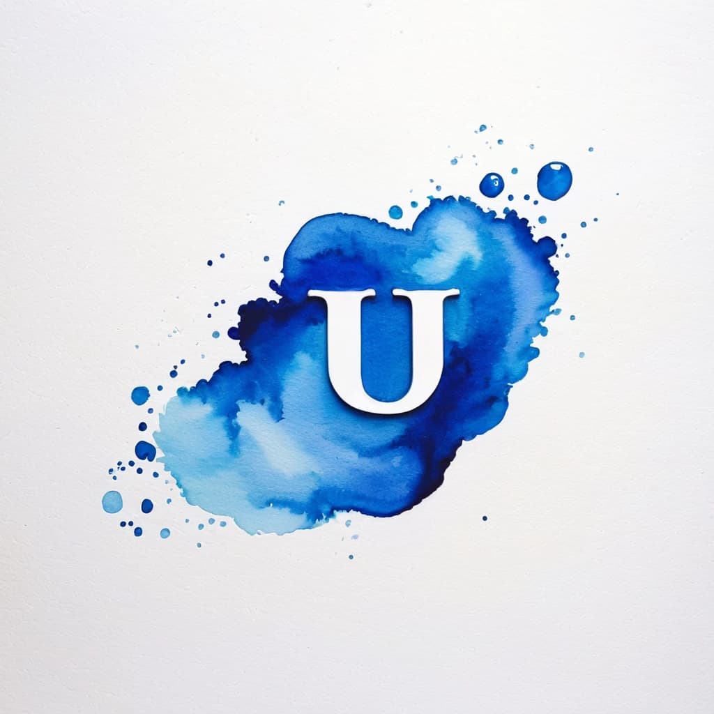 Blue logo on a white background | Watercolor paints | UuU Studio | Best Quality (Masterpiece:1.5), (best quality:1.5)
