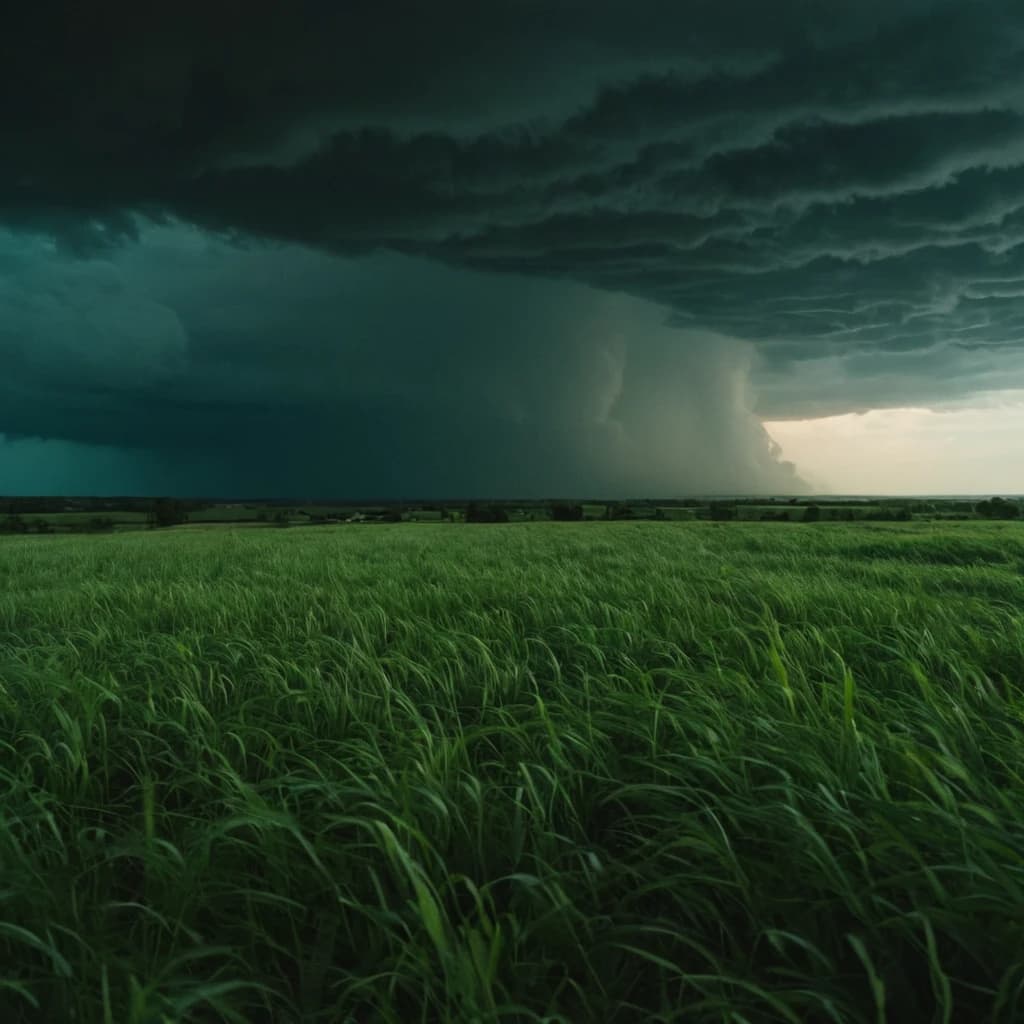 a field full of green grass under a dark sky, james gurney cinematic lighting, scary and dark, by Jens Søndergaard, chaotic storm of liquid smoke, an 8k resolution, dark eerie movie frame, midwest countryside, eternal darkness, shot on imax, evening storm