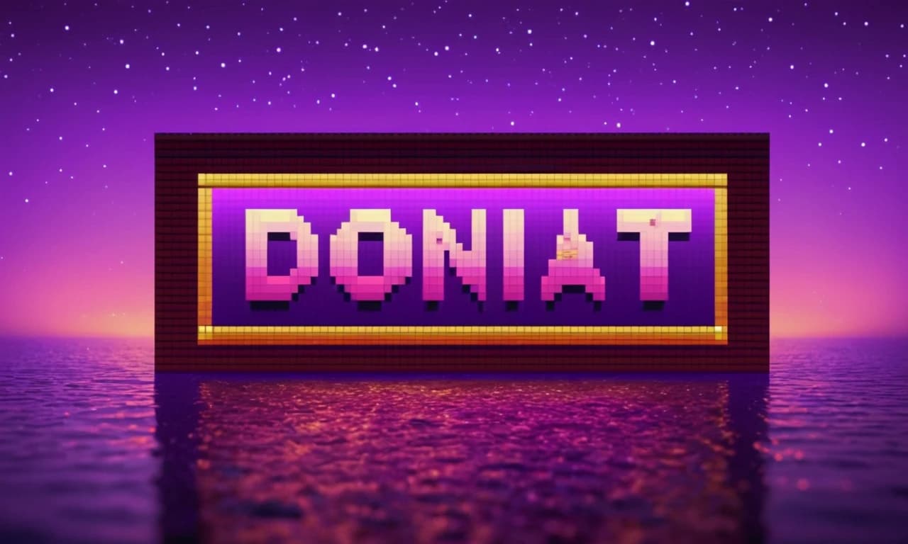 качество 4k, по середине написанно буквами DONAT с фиолетовой светящейся обводкой, снизу фиолетовая плавная подсветка
