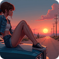 girl and sunset