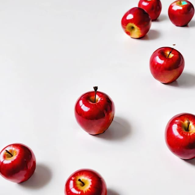 a red apple on a white table