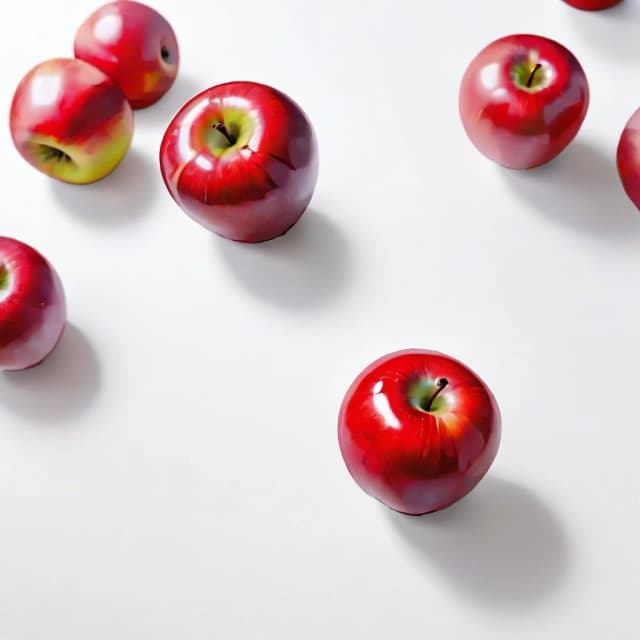 a red apple on a white table