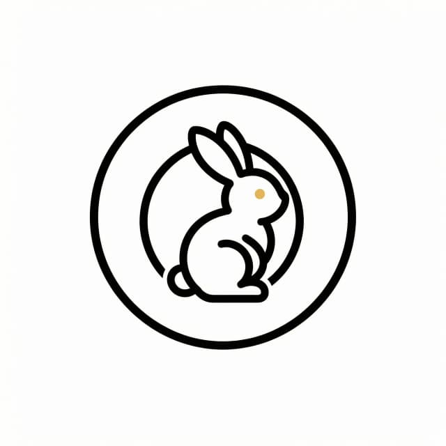 Create a polished minimalist avatar/logo for a Pinterest and Boosty account focused on beautiful printable coloring books. Square 1:1 composition designed specifically to remain clear and recognizable at very small profile-icon sizes.
Pure white background. In the center, create a simple original circular emblem made from one thick, smooth black line, with a charming stylized rabbit subtly integrated into the circle. Add exactly one small tasteful colored accent, such as a tiny muted coral or warm yellow detail.
Bold black outline, high contrast, clean vector-like geometry, balanced negative space, elegant and memorable, cute but not childish, premium boutique aesthetic.
No text, no letters, no words, no gradients, no shadows, no extra objects, no thin details, no clutter.
The circle and rabbit silhouette must remain instantly recognizable when reduced to 32–64 px. Crisp edges, professional logo design, visually distinctive, timeless and suitable for both Pinterest and Boosty profile avatars.