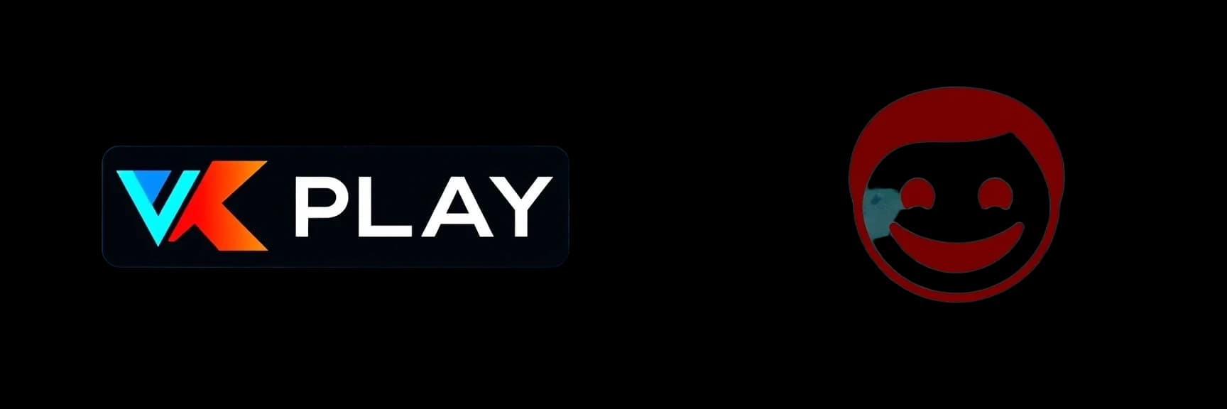 создай изображение, слева логотип VKPLAY справа изображение смайлик Red-John-Smiley-Face из сериала менталист на фоне с градиентным переходом светлых оттенков синего