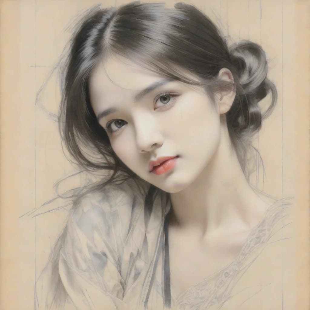 Portrait of a beautiful woman, Harrison Fisher, crayon art, black crayon on textured antique paper, intricate details