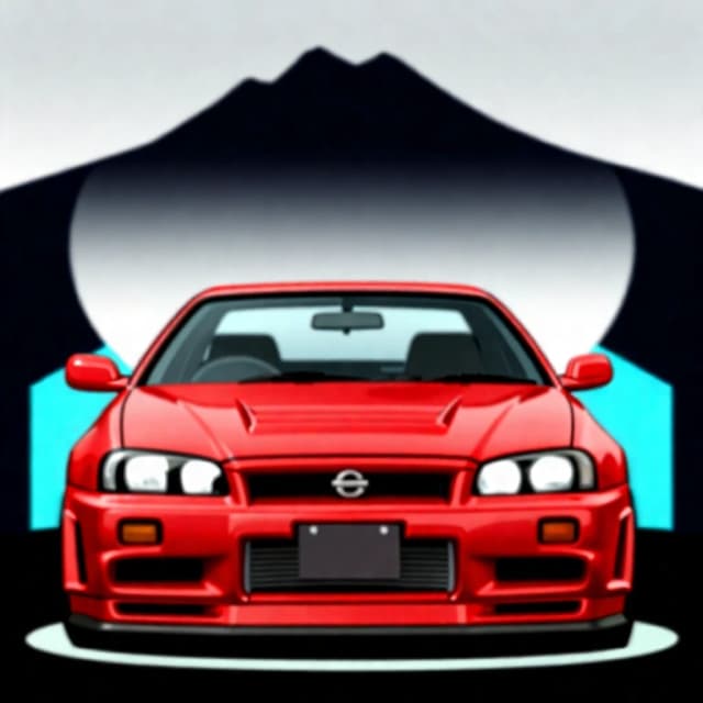 arafed car parked in front of a fence with a mountain in the background, extremely detailed water texture, in a modified nissan skyline r34, ironic surrealism, inspired by Gusukuma Seihō, twitter pfp, 2 0 1 9, half submerged, 2 0 5 6 x 2 0 5 6, version 3, april, 2019 trending photo