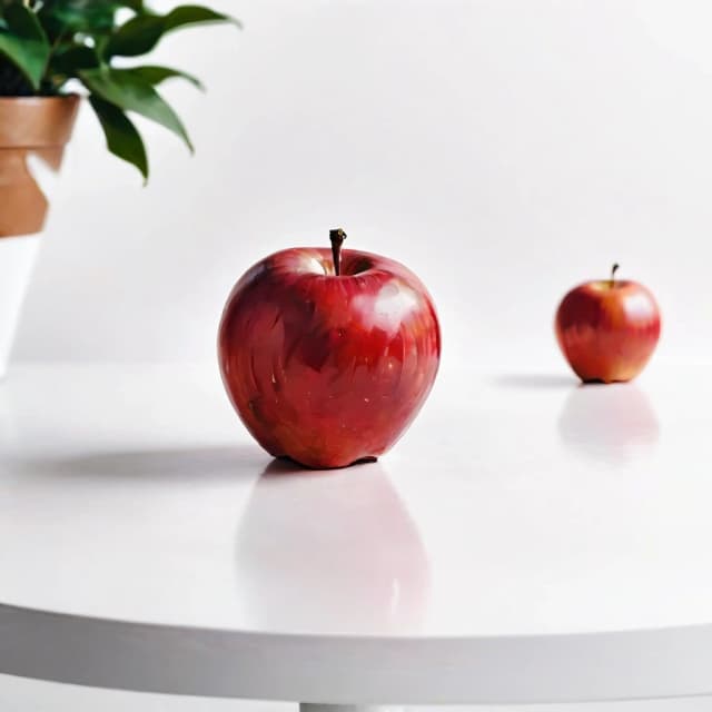 a red apple on a white table
