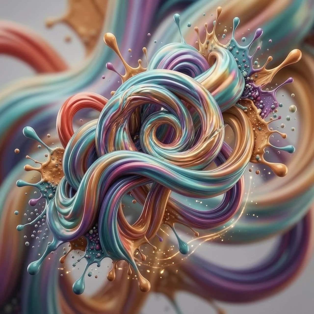 Abstract 3D background for a rhythm game application, dynamic fluid motion, intricate intertwining of vibrant neon silk ribbons and liquid chromatic waves, flowing iridescent textures, swirling multi-colored energy streams, volumetric lighting, depth of field, macro photography style, high-gloss finish, glowing particles and light trails, rhythmic composition, psychedelic color palette with deep blues, hot pinks, and electric violets, cinematic lighting, Octane Render, 8k resolution, hyper-detailed, energetic and uplifting mood, flowing organic shapes, flowing motion blur.
Ну не море же!
Разноцветный!!!
Динамичная абстрактная композиция, представляющая собой переплетенные, текучие ленты густой глянцевой краски, закрученные в сложный узел. Основной объект состоит из объемных, гладких жгутов различных цветов — бирюзового, пурпурного, золотистого и кораллового, которые создают ощущение бесконечного движения и трехмерности. Из центральной фигуры во все стороны разлетаются экспрессивные брызги, капли и кляксы краски, создавая эффект взрыва или застывшего в полете всплеска жидкости. Фон абсолютно чистый, белый и минималистичный, что позволяет полностью сфокусироваться на деталях объекта. Освещение мягкое, студийное, с выраженными бликами на глянцевых поверхностях, подчеркивающими текстуру вязкой субстанции и её обтекаемую форму. Палитра насыщенная и многогранная, сочетающая глубокие сине-зеленые оттенки с теплыми золотыми и розовыми тонами. Художественный стиль напоминает современную 3D-графику высокого разрешения с гиперреалистичной проработкой материалов. Атмосфера произведения наполнена энергией, творческим хаосом и эстетикой чистого визуального наслаждения.
Мне нужен размытый фон, полностью заполненный холст с размытыми и четкими чертами.
Размой передний план еще больше и сделай его на весь холст, добавь разноцветную 3D спираль в центре размером 300 на 300
Не должно быть пустот по краям белого цвета! Спираль без дырки в центре, там я сам добавлю кнопку! Соотношение сторон холста
ширина 6, высота 13
Соотношение сторон 6 на 13. Передний план (переплетение) сделай больше в 2 раза!