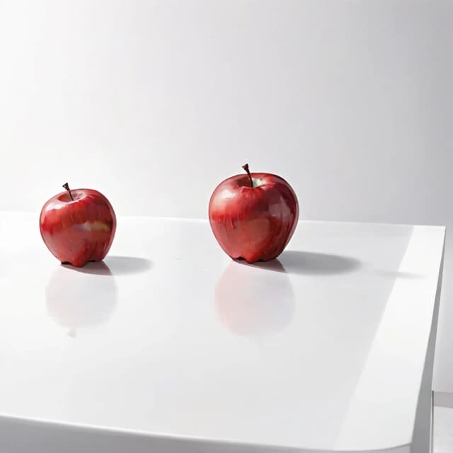 a red apple on a white table