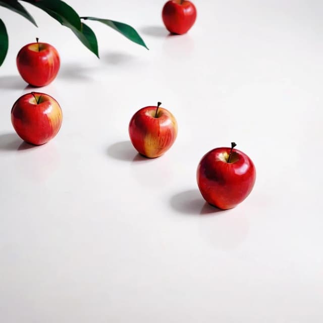 a red apple on a white table