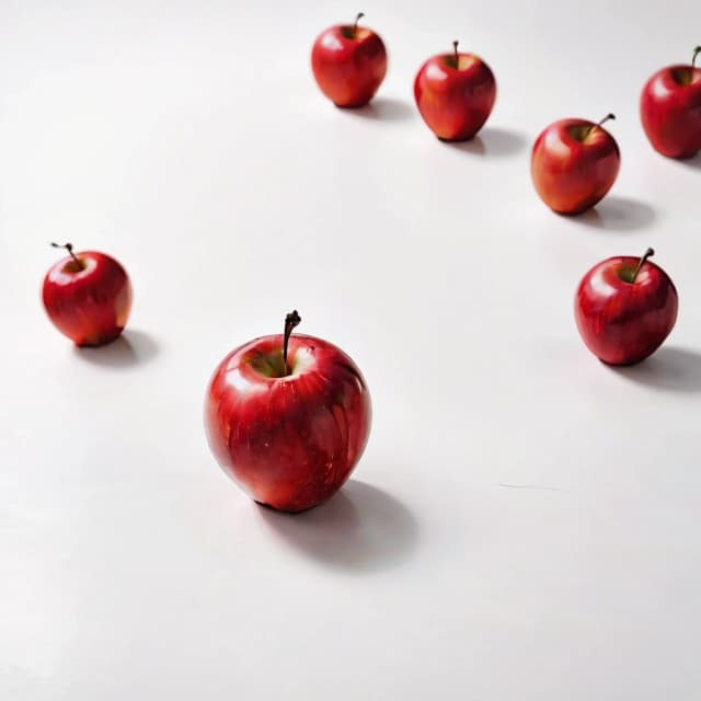 a red apple on a white table