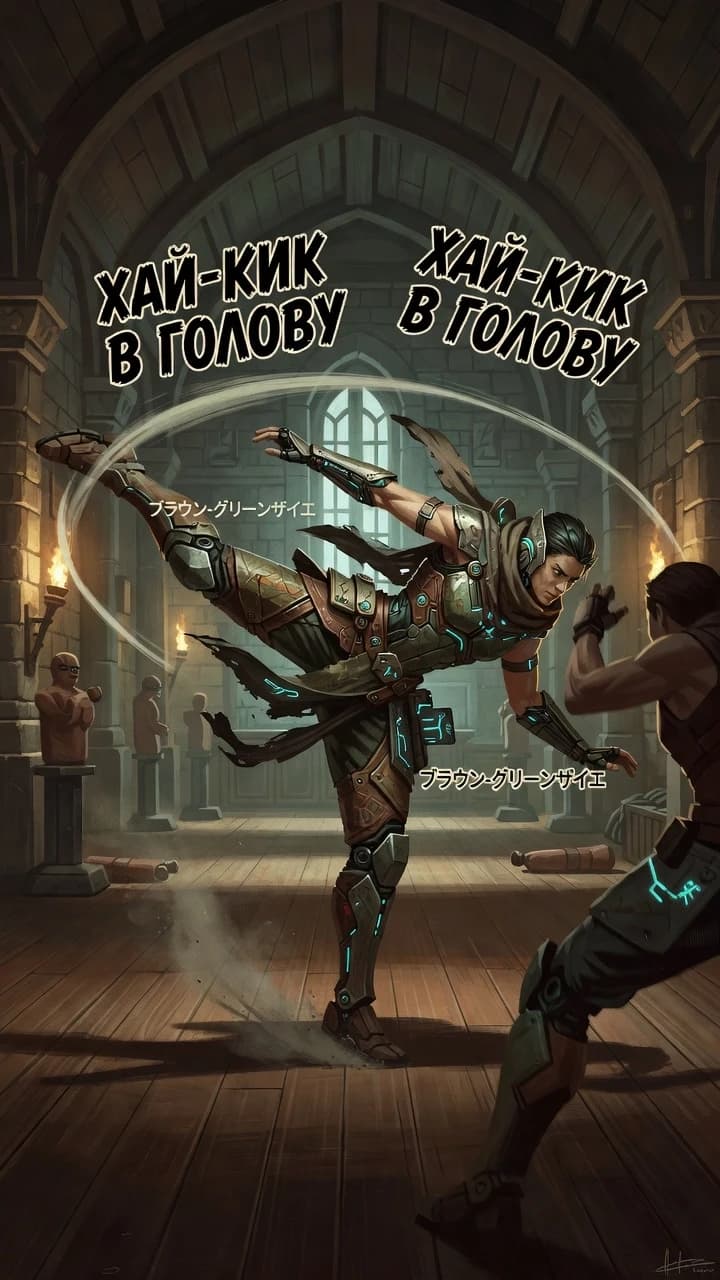 .
art by Matt Rhodes
by Liana Anatolevich
by Masamune Shirow
art style Warframe
oil
концепт арт
уютно, динамично
крупным планом
character design
D&D fentesy
concept art
close up
top-down view
comix
ブラウン-グリーンザイエ
хай-кик в голову, в зале.