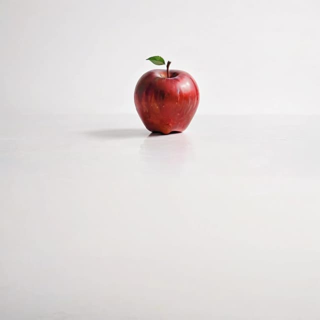 a red apple on a white table