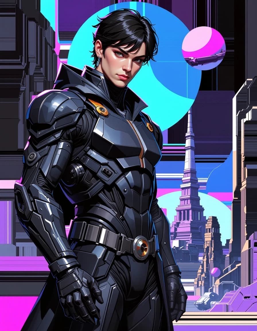 A masterpiece, in the style of the 1980s, with bold lines, dynamic strokes and rich textures, on background with a touch of nostalgia, perhaps with subtle drawings inspired by cellulose and vintage, worn textures similar to paper, oil painting, by Christopher Ruocchio, designed as a premium space opera science-fiction thriller cover. A young Imperial operative standing in the foreground of a vast futuristic alien world, wearing sleek dark advanced armor and a high-tech military coat, with a serious determined expression. Behind him, an enormous alien city rises beneath a dramatic alien sky, with massive starships hovering above, distant planets, glowing towers and a mysterious galactic empire atmosphere. Add subtle elements of espionage and intrigue: holographic displays, futuristic data screens and shadowy figures suggesting a dangerous covert mission. Realistic cinematic sci-fi photography, epic space opera atmosphere, deep black space, metallic silver, dark blue, violet and golden energy tones, dramatic volumetric lighting, ultra-detailed futuristic design, strong contrast, premium bestselling science-fiction novel cover aesthetic, celshading, simple background