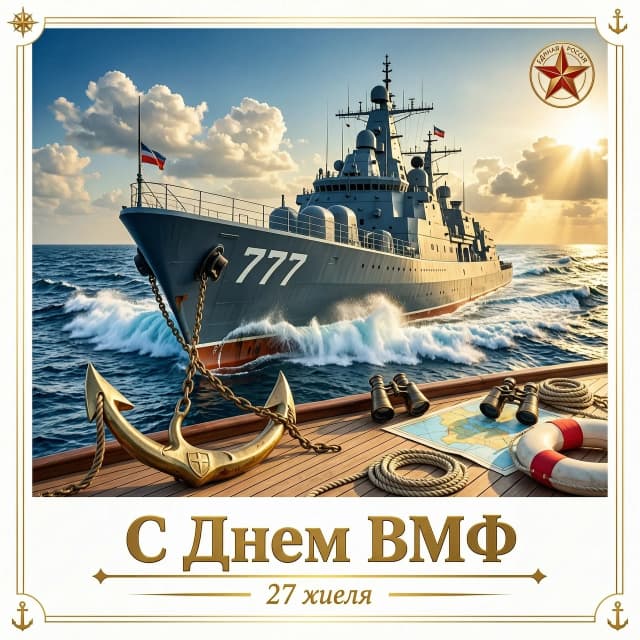 Картинка с поздравлением с днем ВМФ, с надписью "С Днем ВМФ" (других надписей не надо). Фотки должны быть сочными и выглядеть роскошно, дорого, величественно, реалистично. На белом фоне. В углу - эмблема Единой России
