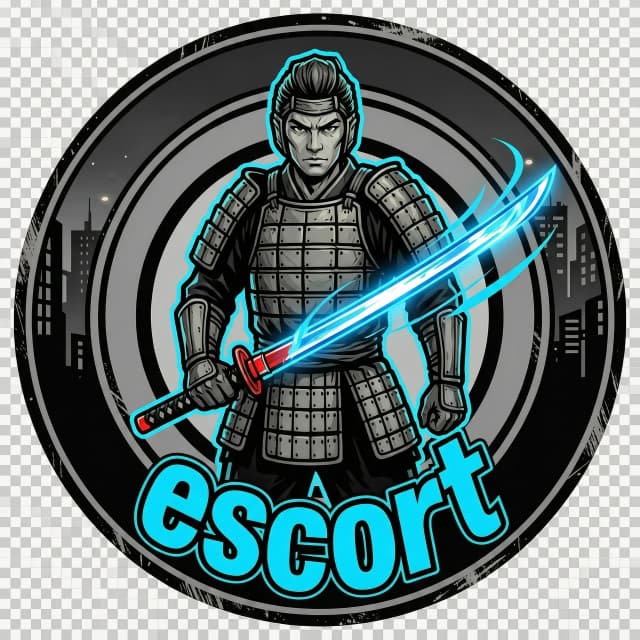 Основной промпт (1 текст):
«Логотип для игрового сообщества escort (надпись: “escort”, без других слов). Форма: круглая эмблема (круглая композиция, centered). Полуреалистичный самурай в улично-графическом стиле street-art: чёткие контуры, stencil/tрафаретные тени. Самурай в доспехах держит один клинок (катана), катана наполовину вынута из ножен; лезвие с ярким холодным голубым неоновым свечением. Поза уверенная, “готовность к бою”, акцент на контроле территории и скорости через динамичные графические линии движения вокруг силуэта. Символика контроля территории: внутри круга минималистичный знак-ареал (полукольцо/мишень/кольцевая зона контроля) вокруг персонажа, без букв и без эмблем сторонних сторон. Городской urban streetwear, лёгкий гранж: текстурный шум/царапины по краям, но без размытия. На фоне внутри композиции — только графический намёк на ночной городской ритм (без явных узнаваемых надписей), приоритет — читаемость эмблемы. Палитра: чёрный, серый, неоновый голубой, и одна капля красного (акцент у лезвия или около рукояти). Требования к стилю: высококонтрастный графический логотип, хорошо читается в малом размере. Надпись “escort” встроить в нижнюю дугу внутри круга (как часть эмблемы), читабельный street/graffiti-конструктив, можно с лёгким контуром или обводкой неоновым голубым, только “escort”, никаких других слов. Фон отсутствует: прозрачный background.»
Negative prompt (весь полностью):
«без текста типа community, majestic и без любых других надписей, кроме “escort”; без других слов вообще; без фона (фон отсутствует/прозрачный только); без ночного города и силуэтов небоскрёбов; без отдельного заднего изображения; без брендов/логотипов; без размытия и без “мыльности”; без лишних цветов (только чёрный/серый/неоновый голубой/одна капля красного); без эффекта видео/анимации; без лишних предметов (никаких вторых клинков, только один клинок); без аляпистых рамок, не относящихся к эмблеме; без водяных знаков; без сложных полутонов “как фото”; без низкой читаемости в маленьком размере.»