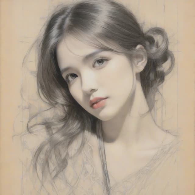 Portrait of a beautiful woman, Harrison Fisher, crayon art, black crayon on textured antique paper, intricate details