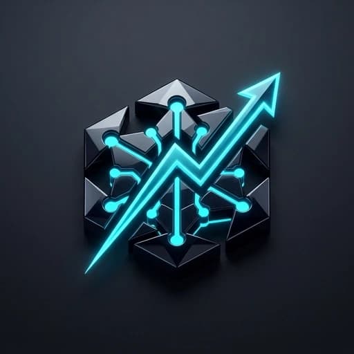 Prompt: Professional fintech logo icon for "M15". Abstract representation of a neural network node merging with a sleek upward trend vector. No grids, no candles. Concept: "The Core Intelligence". Materials: Polished obsidian and neon cyan accents. Sharp edges, 3D isometric perspective, studio lighting, premium software aesthetic, apple-style minimalism. --no text typography