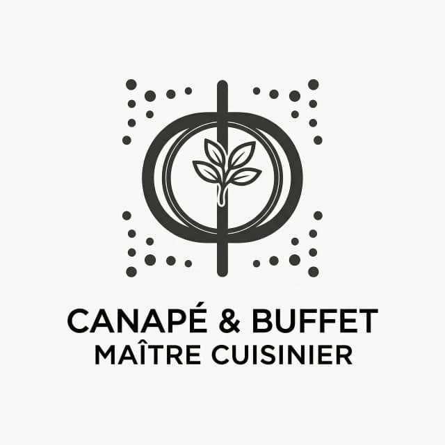 Vector logo for a self‑employed canapé and buffet master. Style: clean line art, minimalist, geometric, negative space. Central element: stylized letter “Ф” that cleverly incorporates the silhouette of a tartlet with a leaf of greenery. Use simple shapes and thin lines, no shading, no gradients. Add a small decorative dot pattern to hint at “celebration” without clutter. Font: geometric sans‑serif, bold but compact, placed below the monogram. The logo must be readable at 24 px. No background. High detail, crisp vector look, 3000×3000 px.