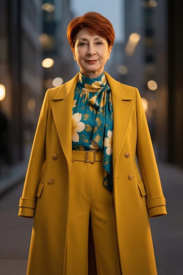 Photorealistic fashion portrait of the woman from the image, wearing the exact same outfit, layered with a high-end, elegant designer coat draped over her shoulders. The coat is made of heavy, premium wool or cashmere with exquisite texture and fine stitching. The composition is a medium shot, focusing on the sophisticated layering of textures and the silhouette. Soft cinematic lighting with gentle rim light to highlight the fabric's contours. The background is a blurred, high-end urban setting or a minimalist studio, creating a sense of luxury and depth. High detail on fabric weaves, buttons, and skin texture. Moody, high-fashion editorial atmosphere, 8k resolution, shot on 85mm lens, vogue style.