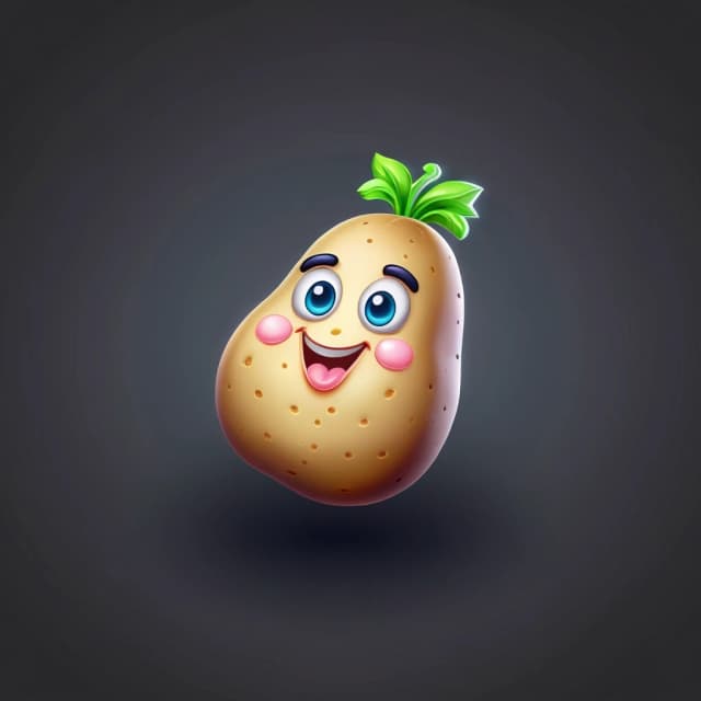 объёмная 3D-иконка картофель, мультяшный стиль, мягкие тени прозрачный фон, один предмет в центре, без текста, для мобильной игры