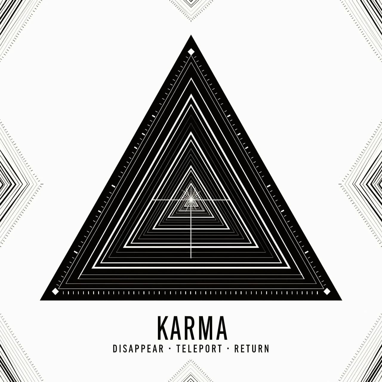 arafed image of a triangle, black and white logo, unique silhouettes, karma, symmetrical shape, white tracing, teleportation, profile image, disappearing