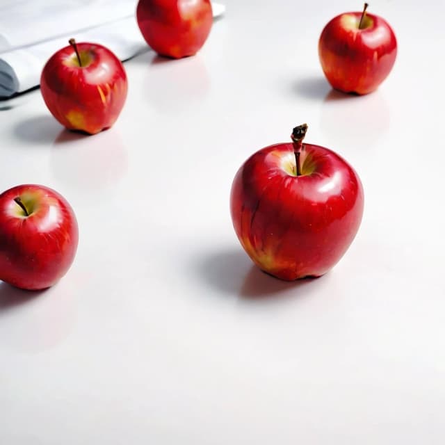 a red apple on a white table