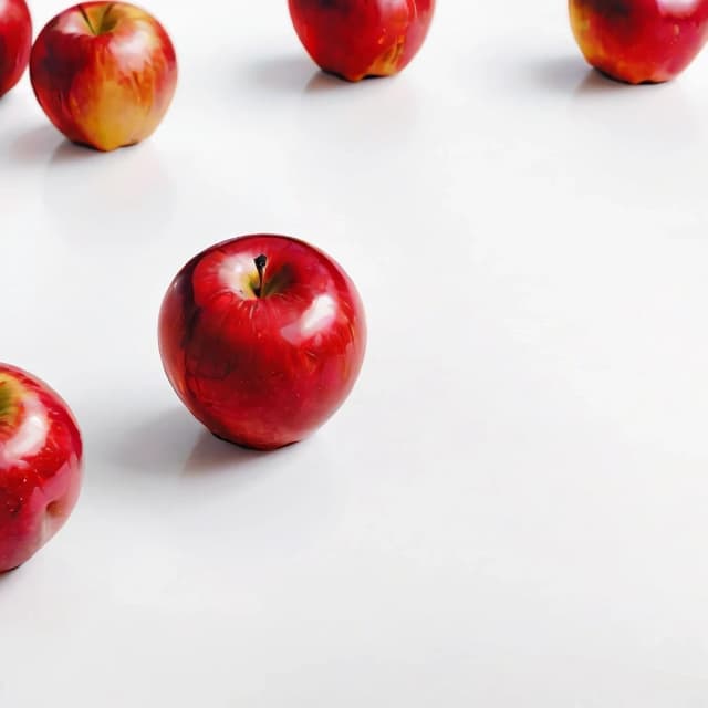 a red apple on a white table
