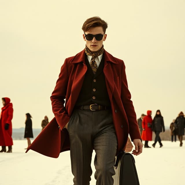 (by Grete Stern:0.7) and Pieter-Jansz van Asch, photography art, Rule of Thirds, Fashion shot of a Fantasy "Everybody wants to rule the world.", detailed background, Winter, motion studies, fashionable, ultra detailed, handsome, ambient, fine detail, illustrious, original, located artistic