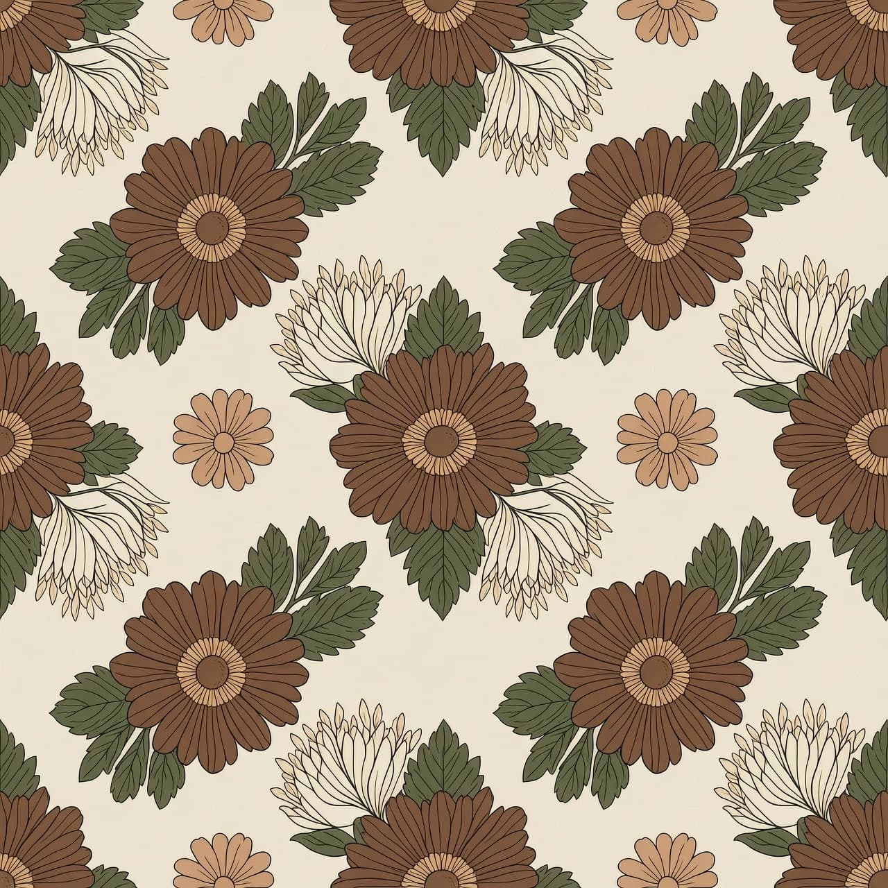 elements for creating an floral pattern (plant elements),the colors (codes) to be used: #555934, #F2E6D8, #BF9B7A, #8C5B3E, #593E2E.