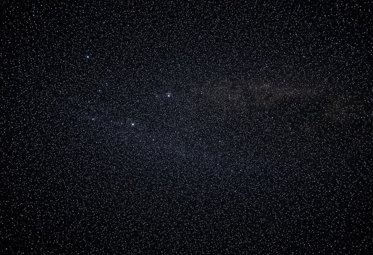 A vast, endless field of countless shimmering stars scattered across the deep black void of dark matter space. No galaxies, no spirals, no central objects — just pure, dense starfield stretching into infinity. 16:9 aspect ratio, cinematic lighting, photorealistic, 8k resolution, majestic cosmic atmosphere, subtle nebula dust wisps in the background.