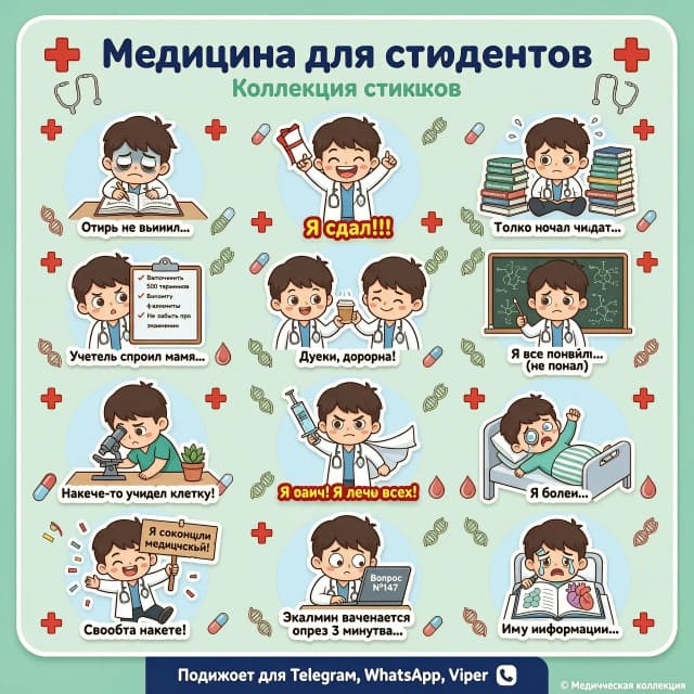 Создай стикерпак на тему "Медицина" для студентов медицинского вуза
