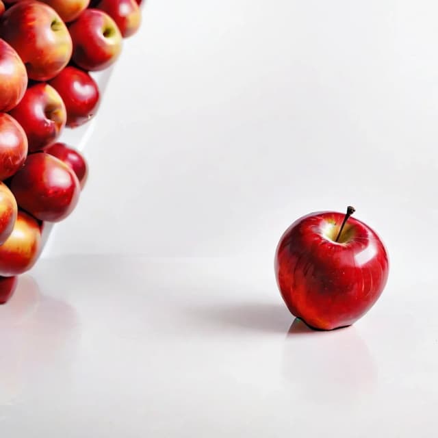 a red apple on a white table