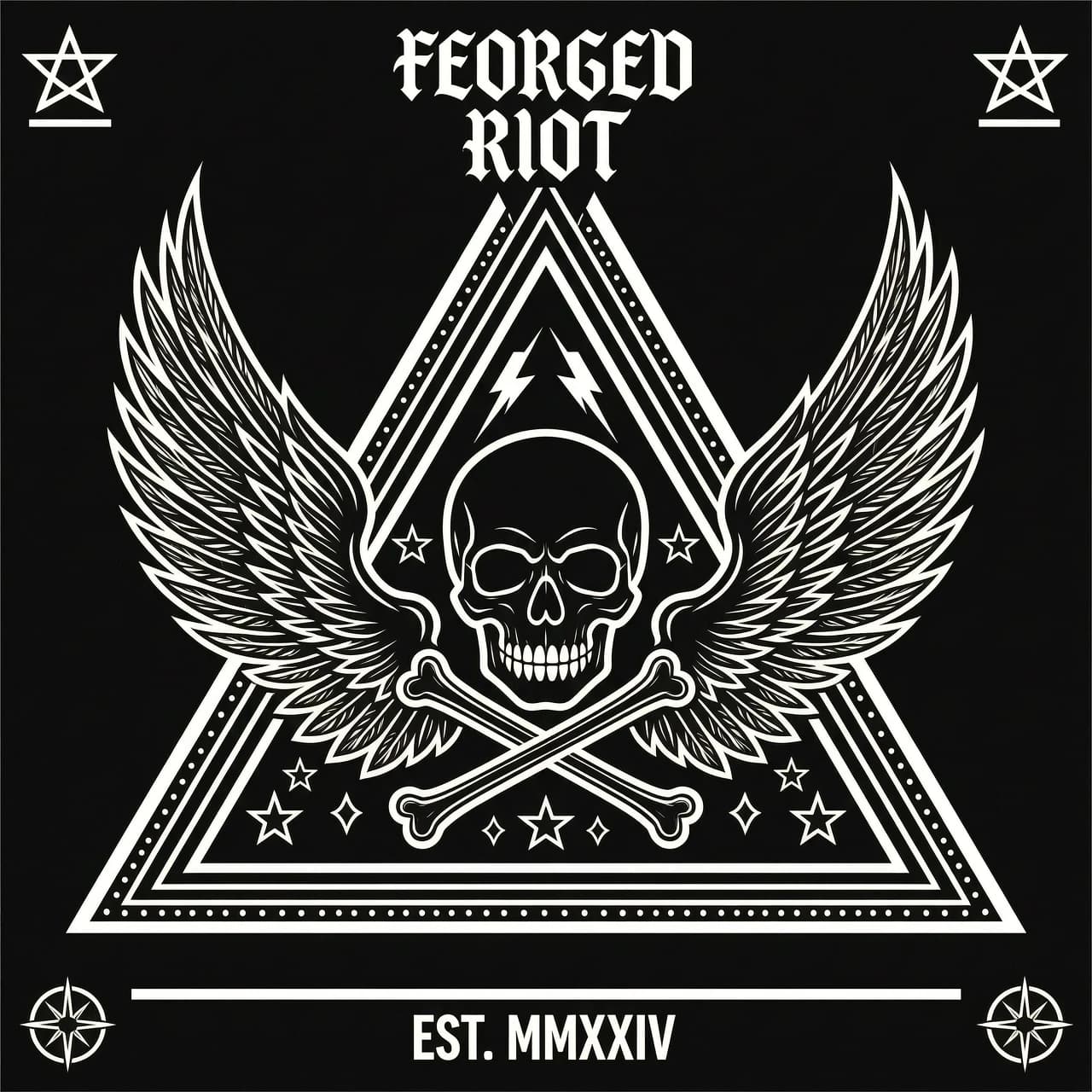 arafed image of a triangle, black and white logo, unique silhouettes, Feorged Riot, symmetrical shape, white tracing, profile image