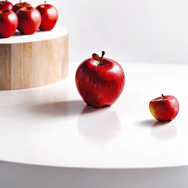a red apple on a white table